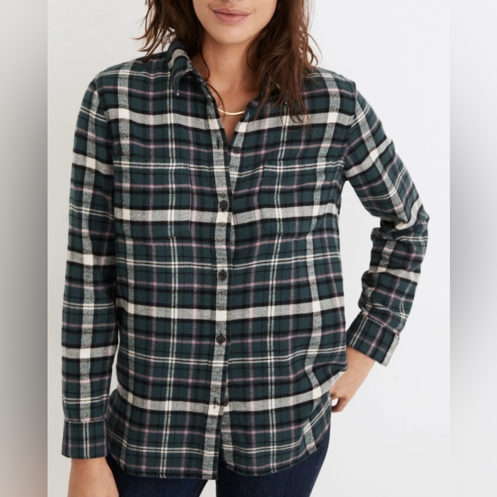 Madewell Classic Ex-Boyfriend Plaid Flannel Shirt Women's XXS NEW. 300